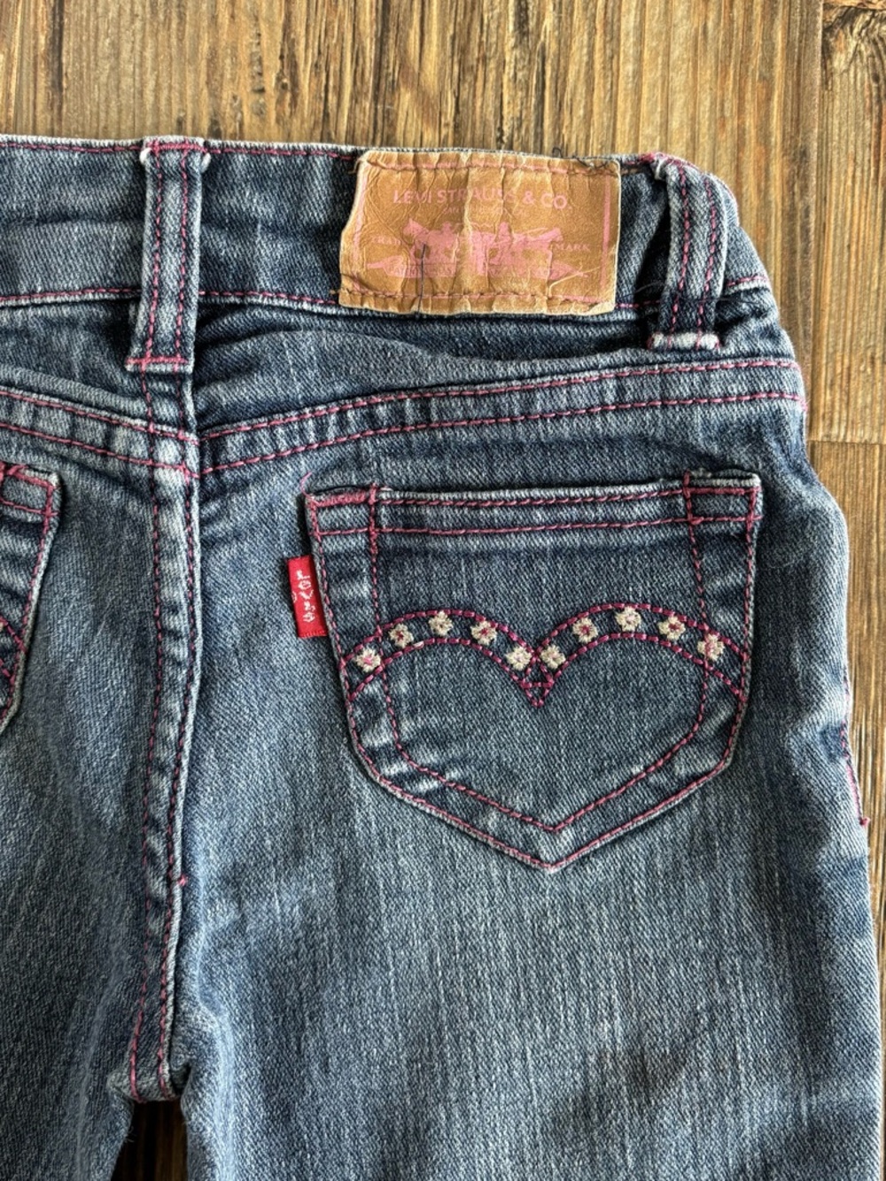 Levis Blue Denim Jeans Girls 3T Pink Stitching Crisscross Butterfly Embroidered - Picture 8 of 11